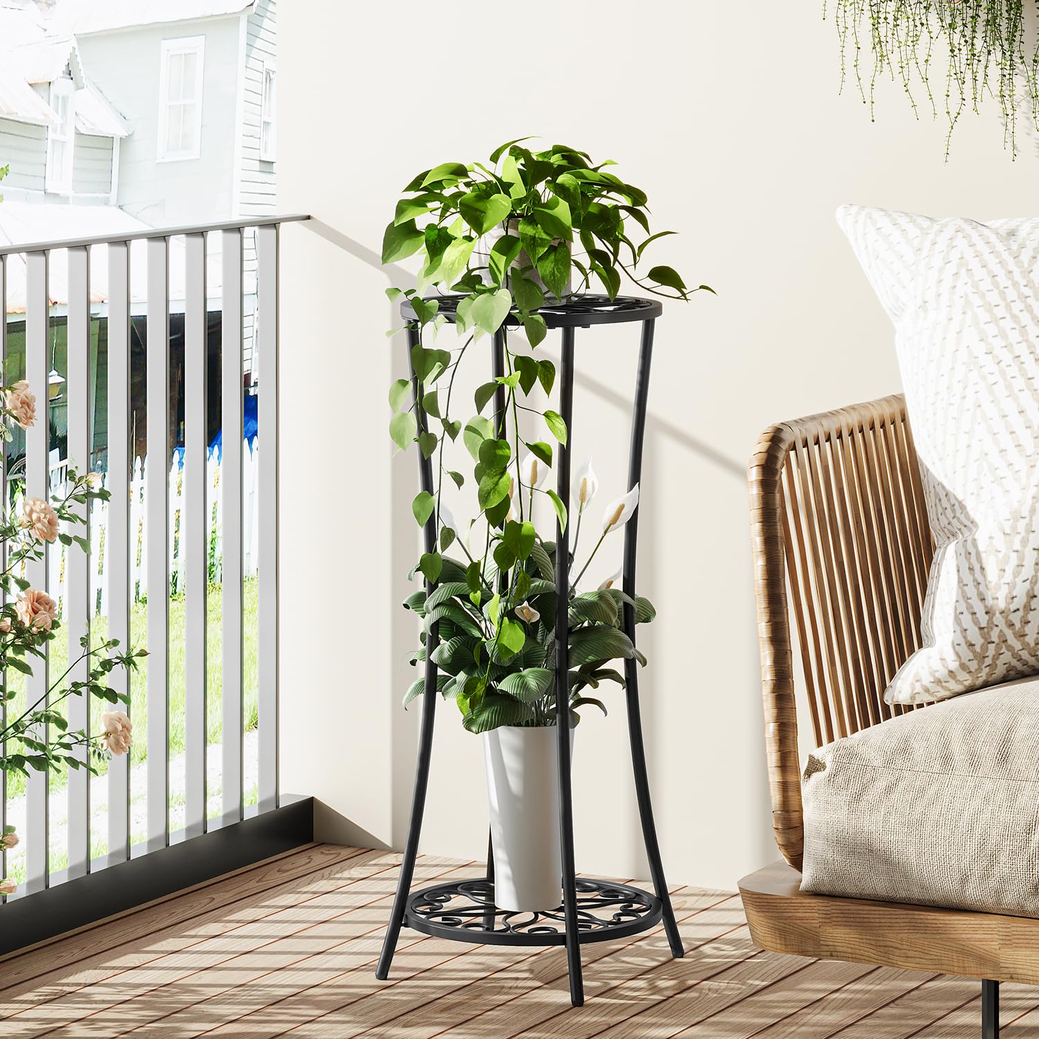 YINMIT Plant Stand 2 Tier Black-Iron angle view