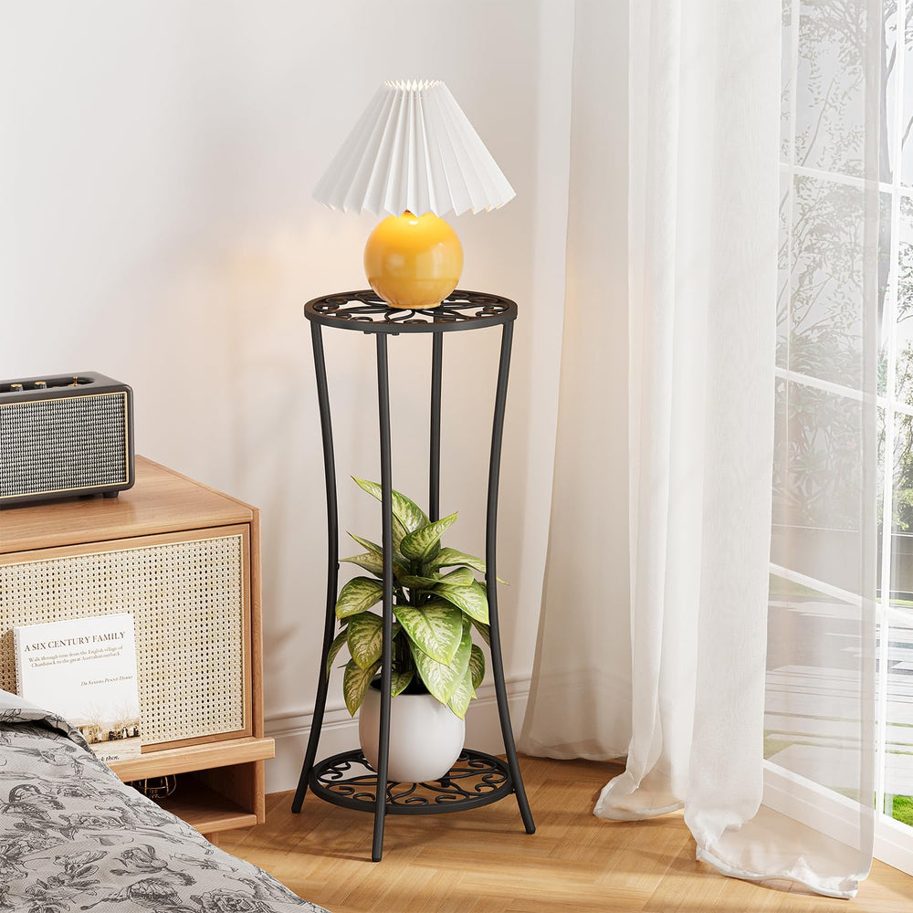 YINMIT Plant Stand 2 Tier Black-Iron in living room setting