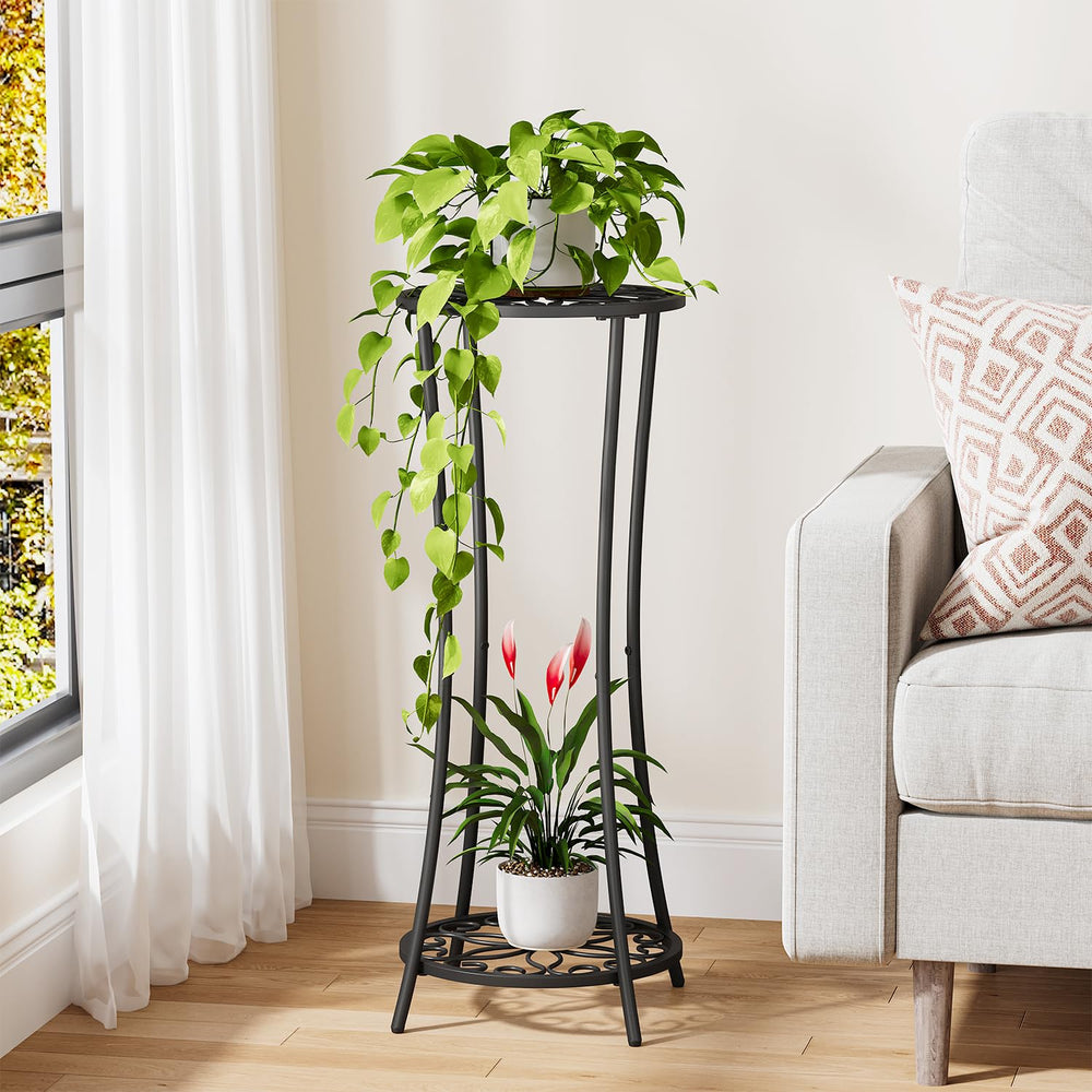 YINMIT Plant Stand 2 Tier Black-Iron side view