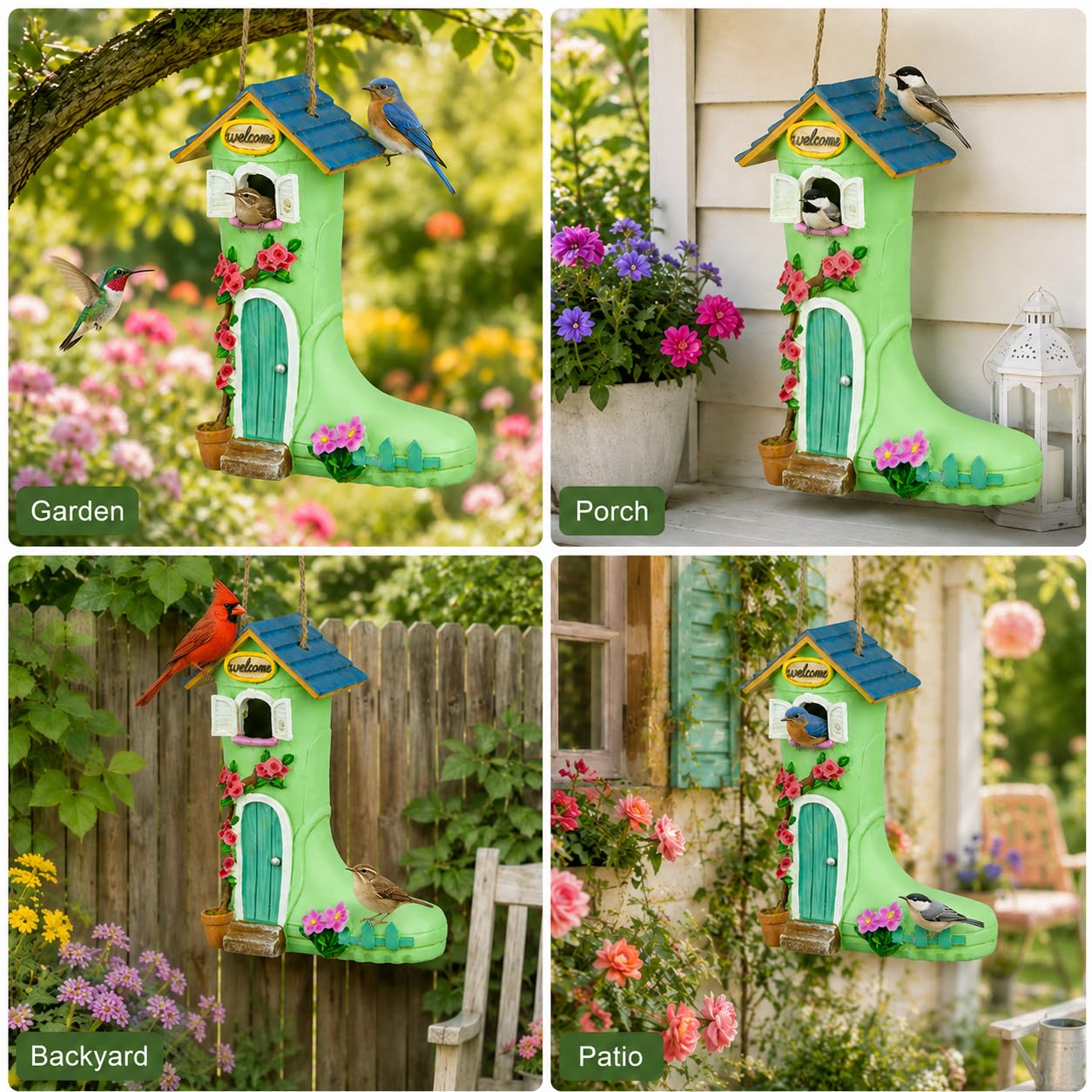 Yinns Birdhouse displayed in a garden setting