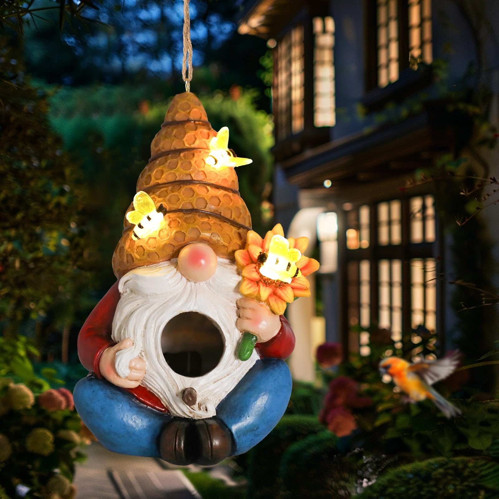 Yinns Decorative Hanging Solar Gnome Birdhouse front view