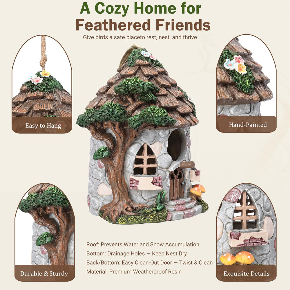 Yinns Resin Bird House in natural garden setting