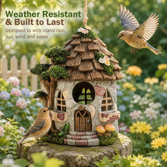 Yinns Resin Bird House showing jute rope for hanging