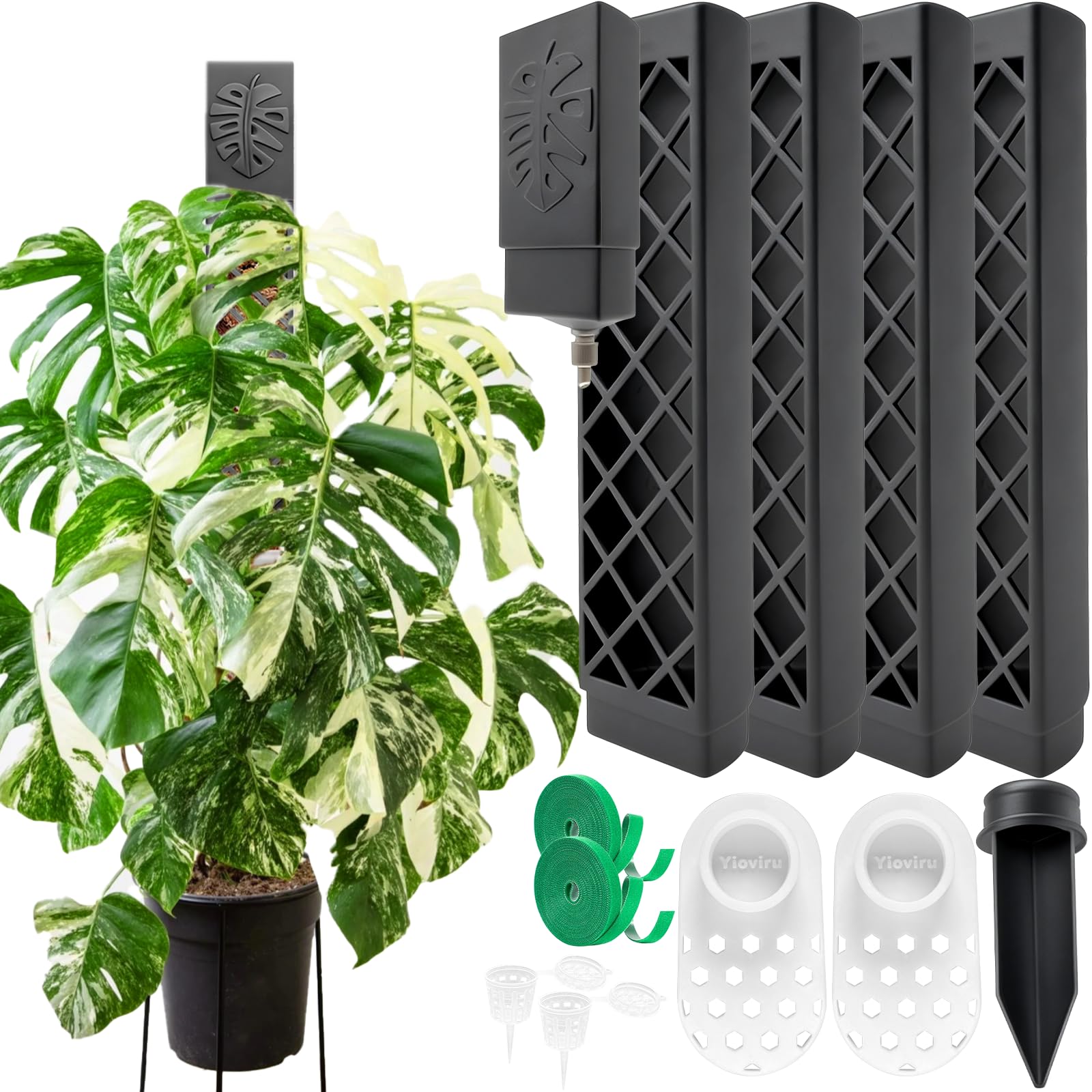 Yioviru 9-inch D-shaped moss pole set with watering dripper in black