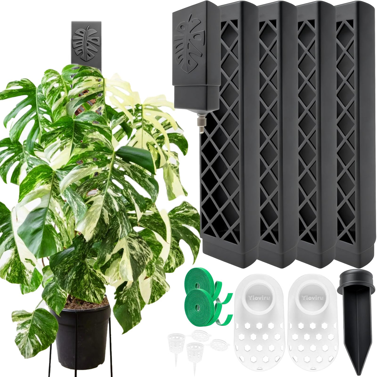 Yioviru 9-inch D-shaped moss pole set with watering dripper in black