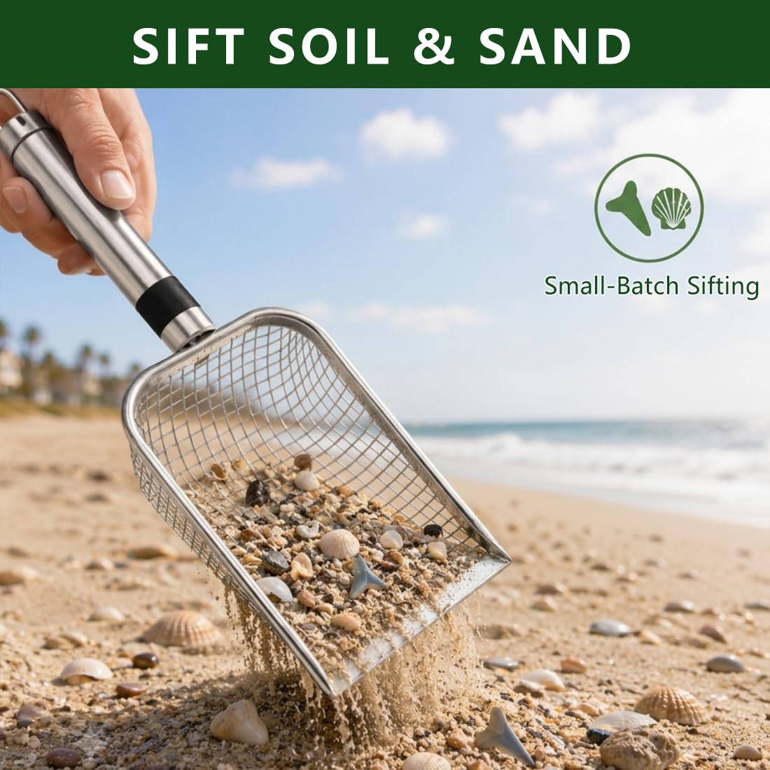 Yiqianhome Soil Sifter in use with garden soil