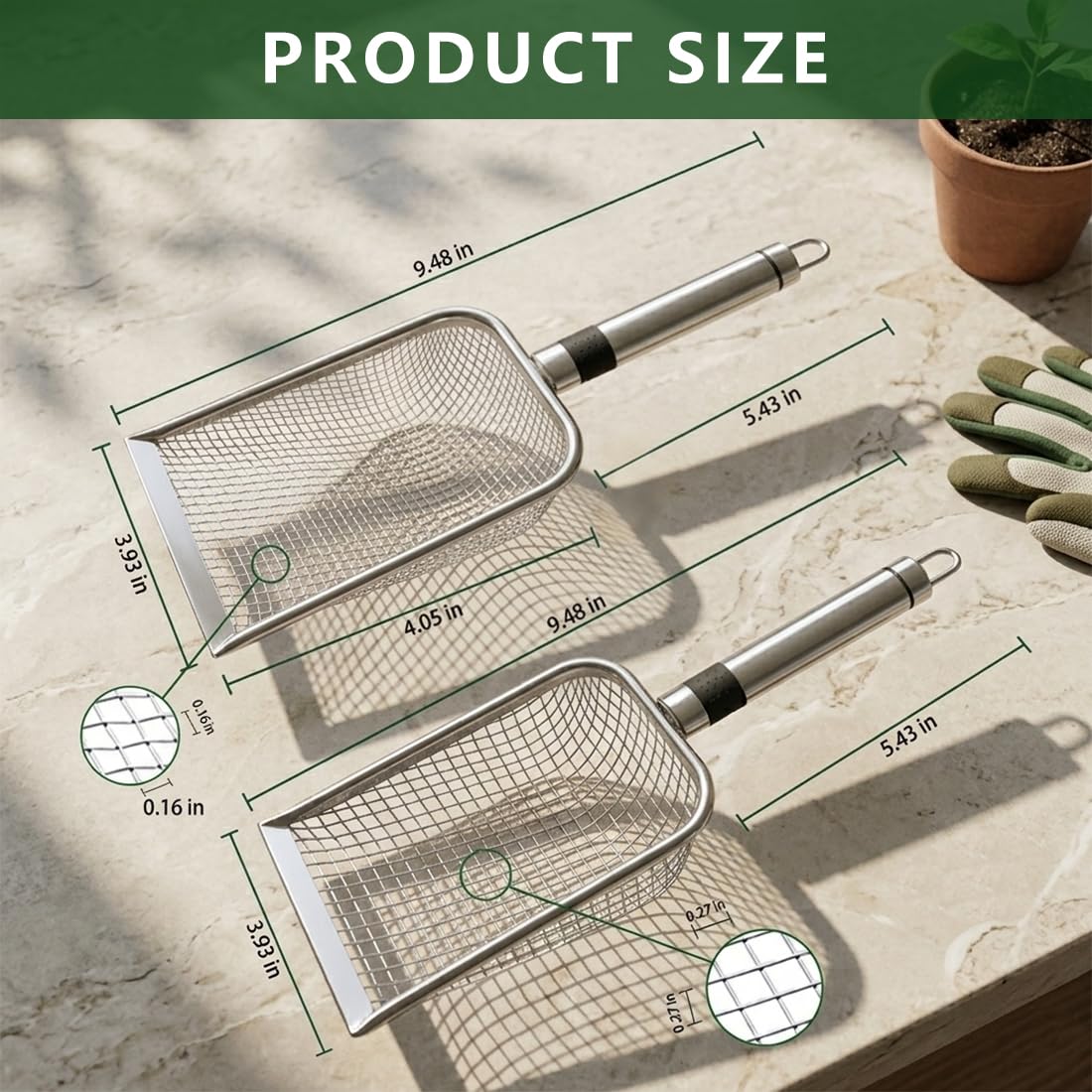 Yiqianhome Soil Sifter side view with non-slip grip