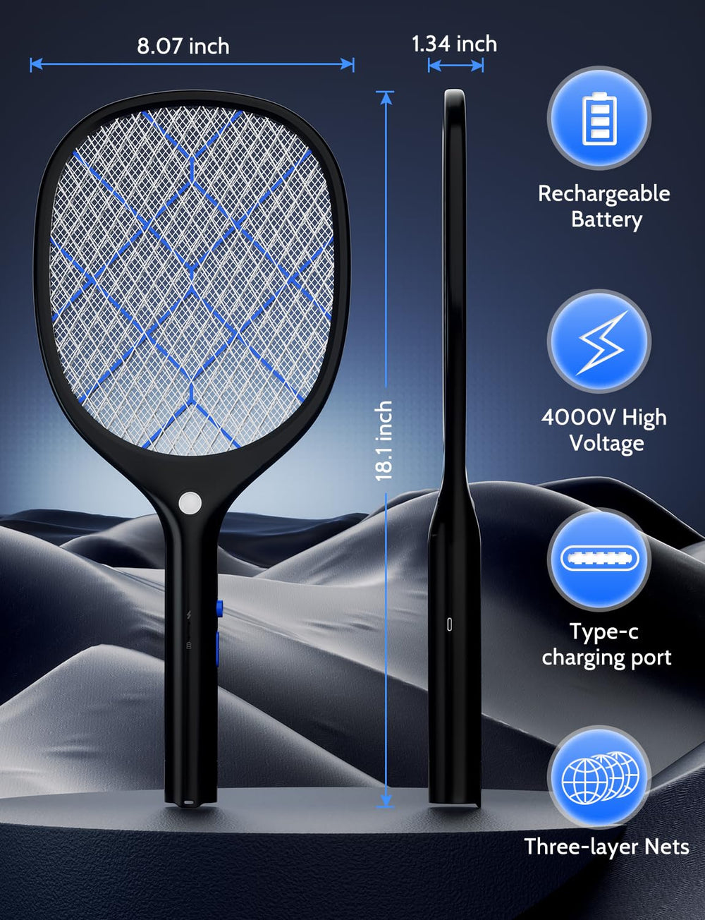 YISSVIC Electric Fly Swatter Bug Zapper back view