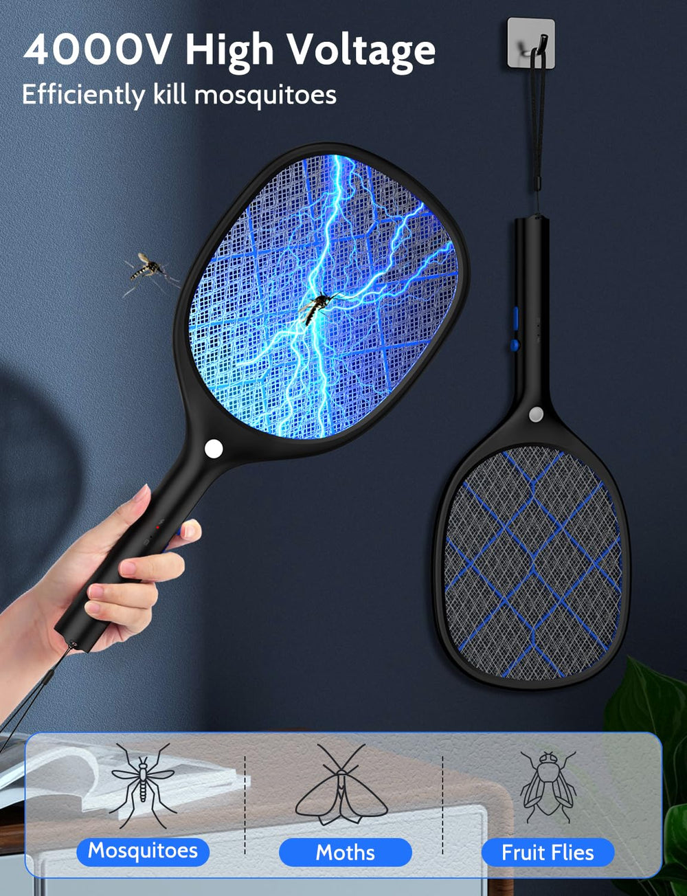 YISSVIC Electric Fly Swatter Bug Zapper side view