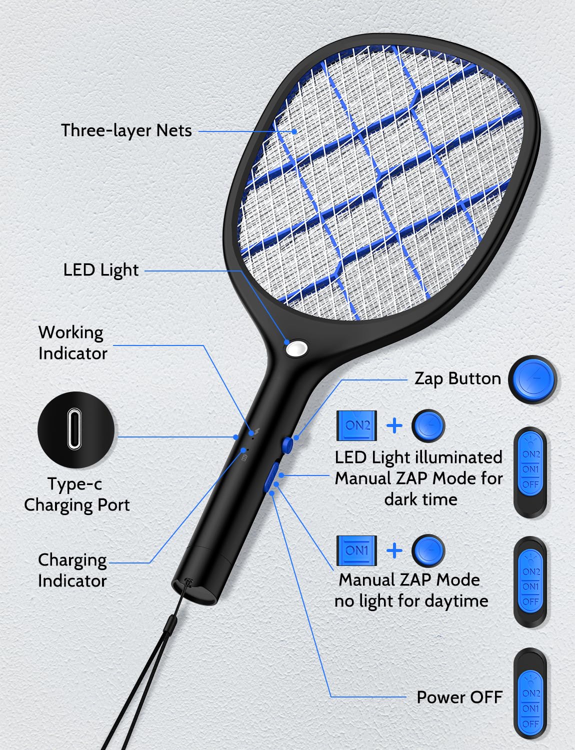 YISSVIC Electric Fly Swatter with charging cable