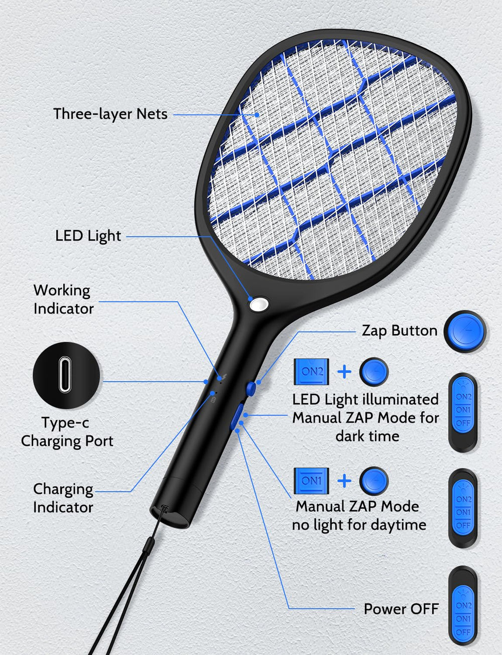 YISSVIC Electric Fly Swatter with charging cable