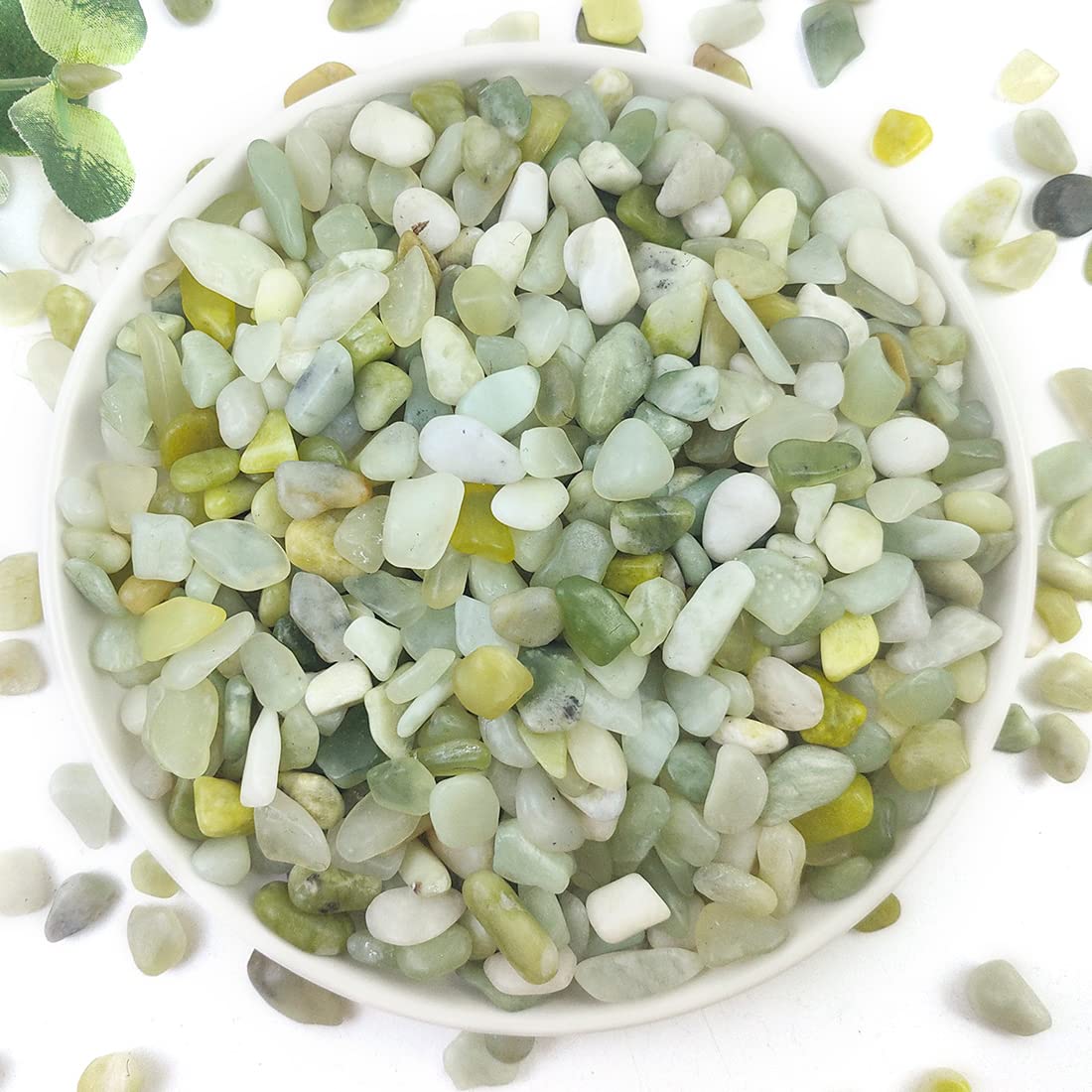 YISZM 2LB jade pebbles in a decorative setting