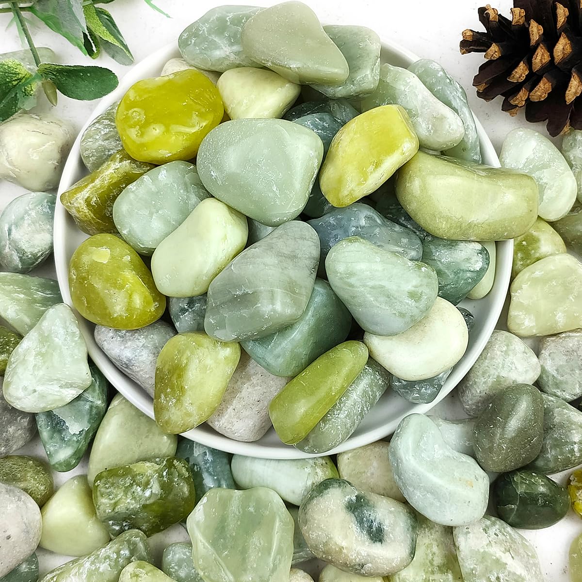 YISZM 5lbs jade pebbles in a decorative bowl