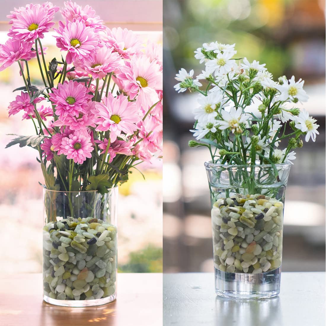 YISZM jade pebbles arranged in a vase