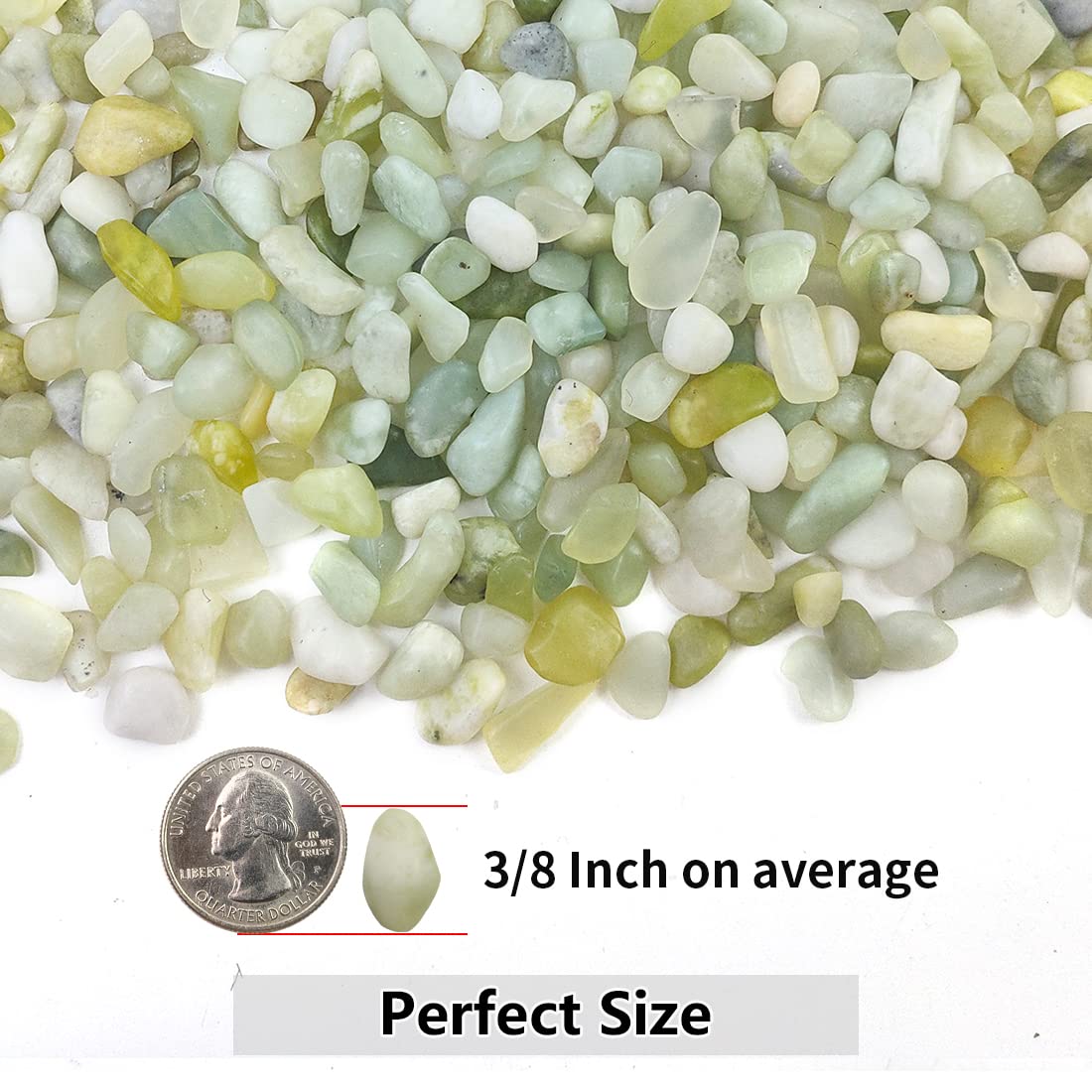 YISZM jade pebbles displayed in an aquarium