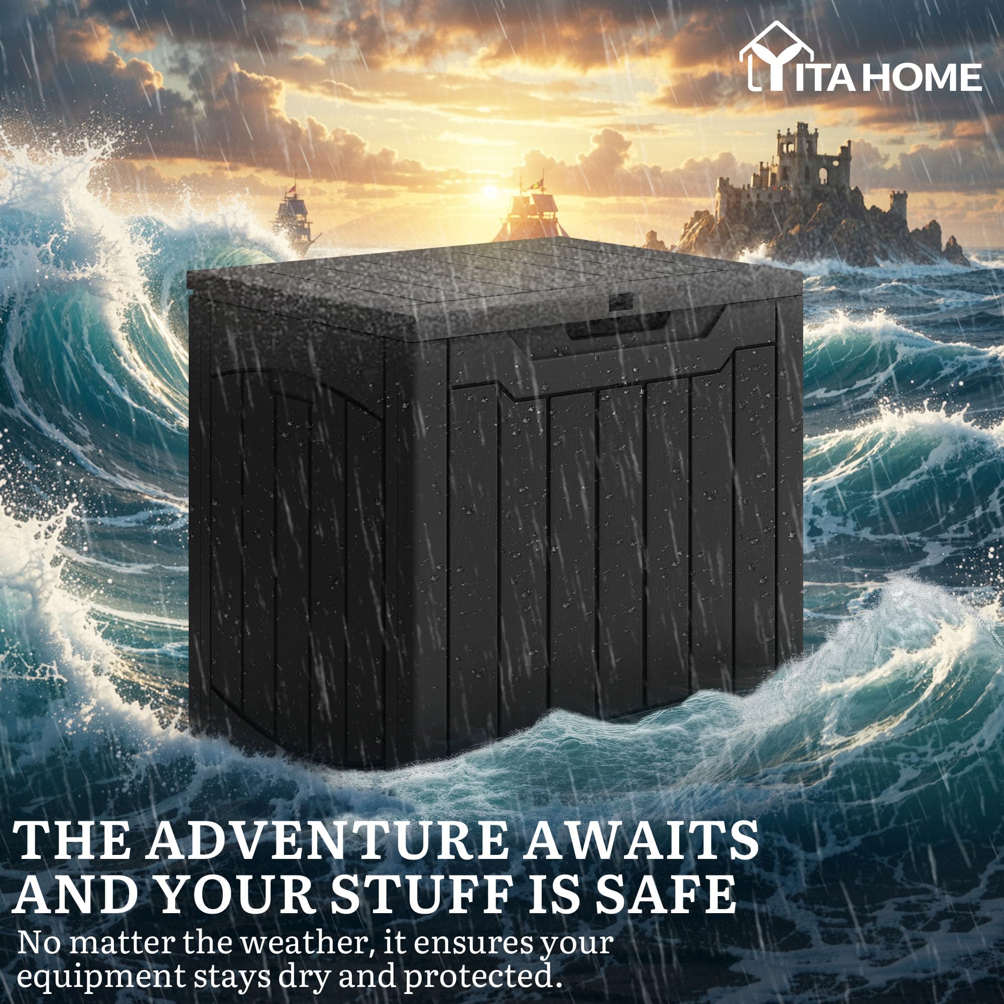 YITAHOME 31 Gallon Black Deck Box lockable lid
