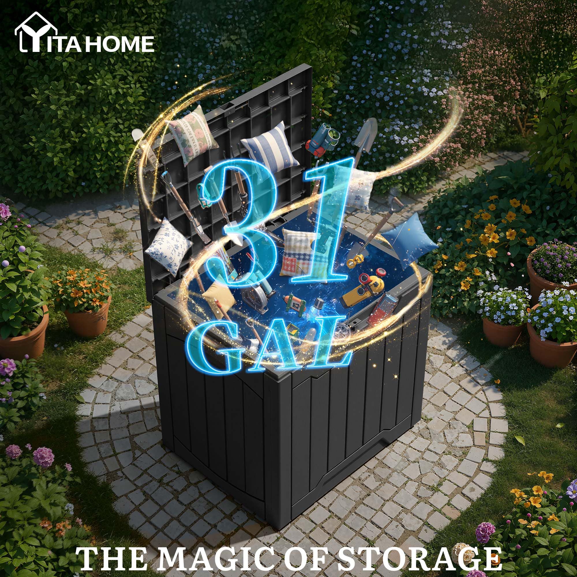 YITAHOME 31 Gallon Black Deck Box side view