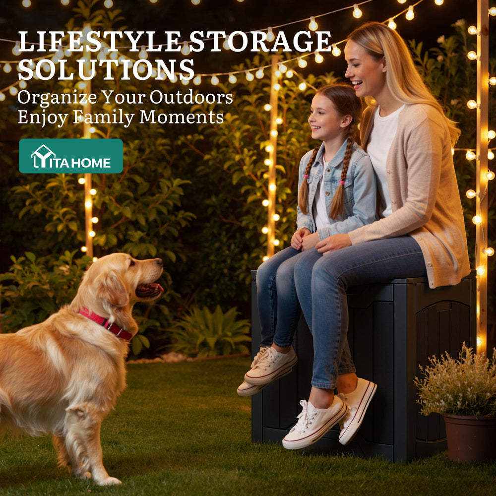 YITAHOME 31 Gallon Black Deck Box with cushions inside