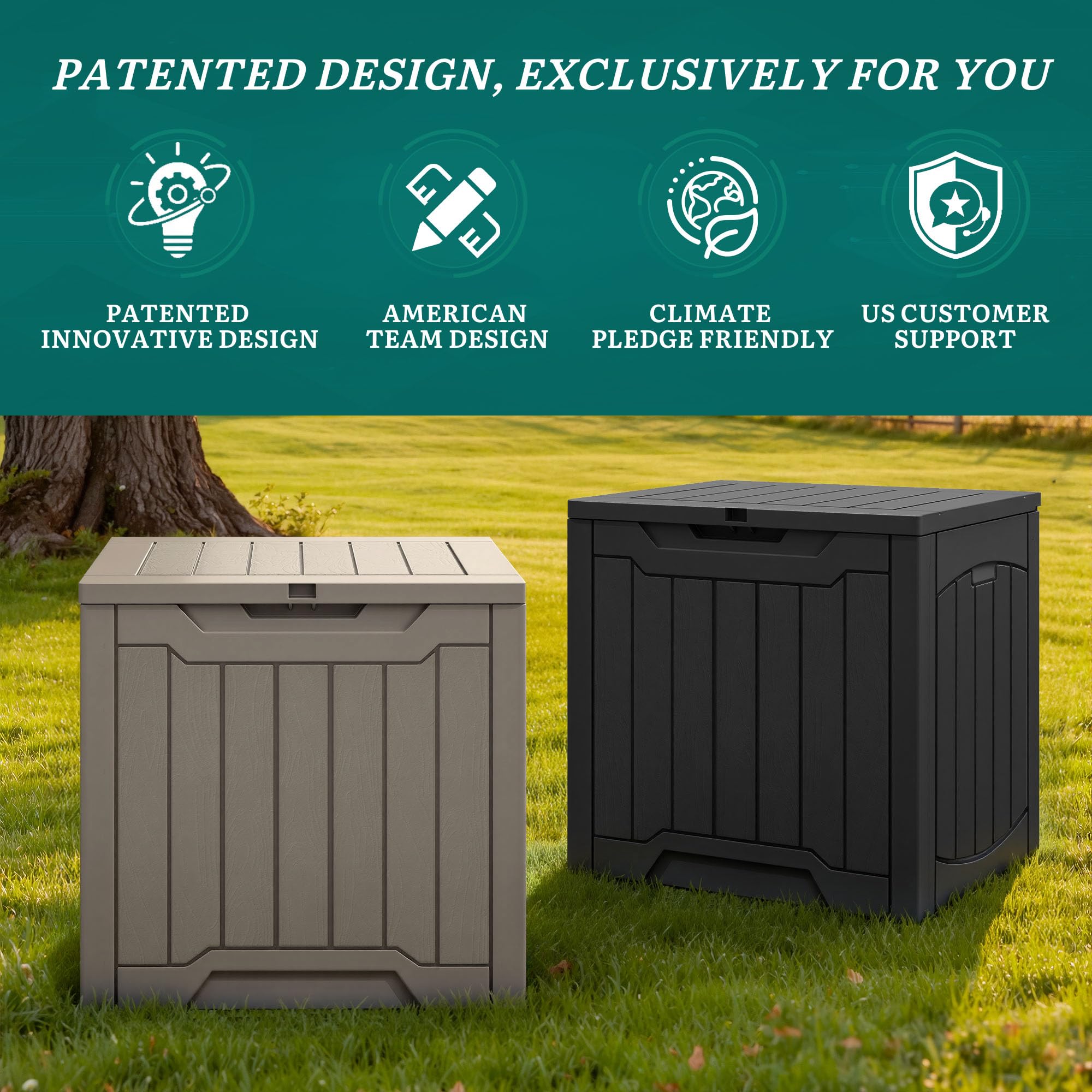 YITAHOME deck box taupe in garden setting