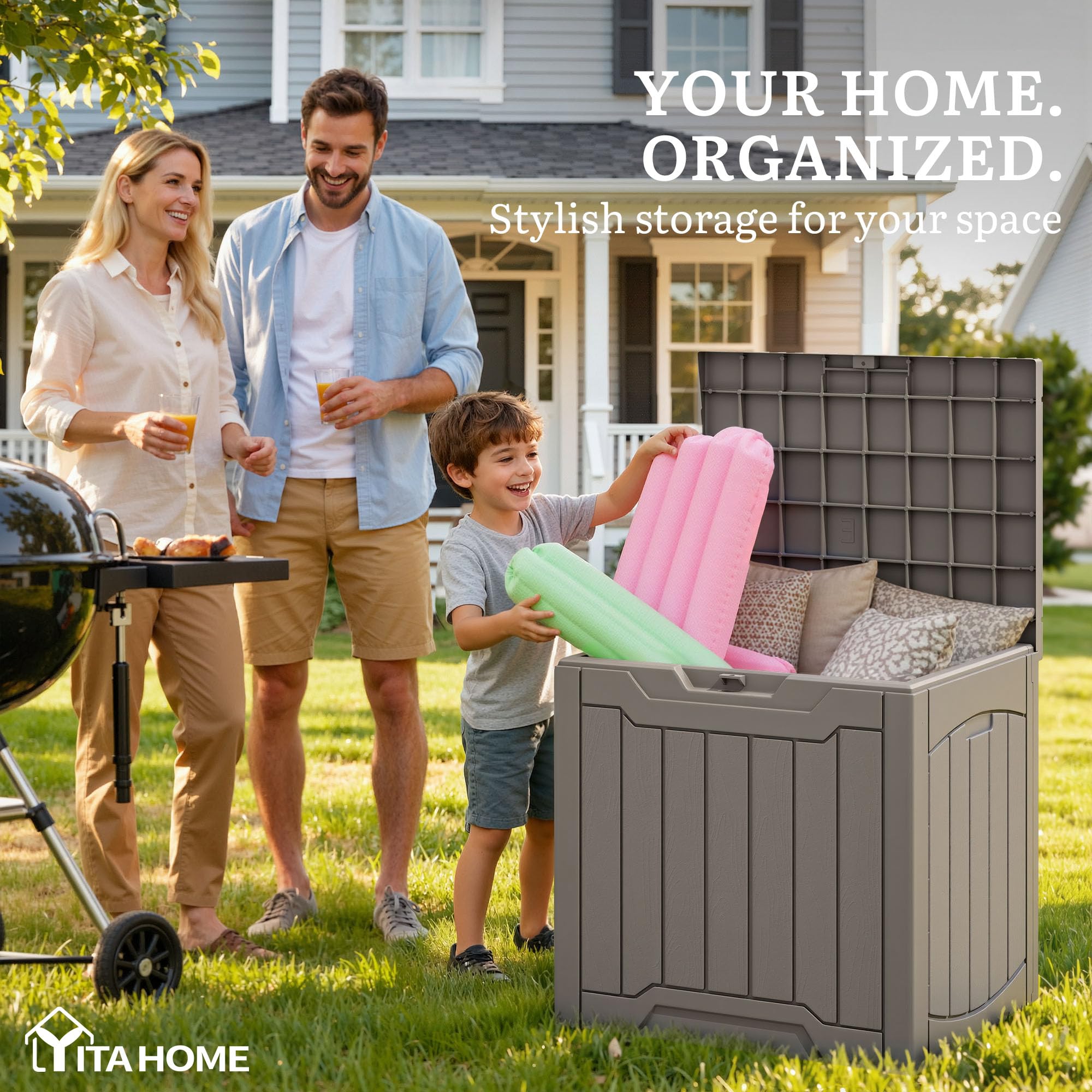 YITAHOME deck box taupe with cushions inside