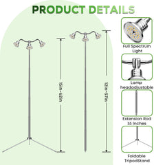 Yiyehu Full Spectrum Grow Light fully extended to 62 inches