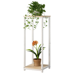 YIZAIJIA 2 Tier Plant Stand front view in white