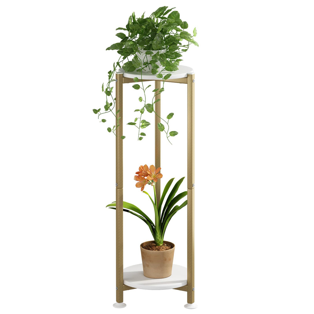 YIZAIJIA 2 Tier Plant Stand front view with gold finish