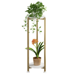 YIZAIJIA 2 Tier Plant Stand front view with gold finish