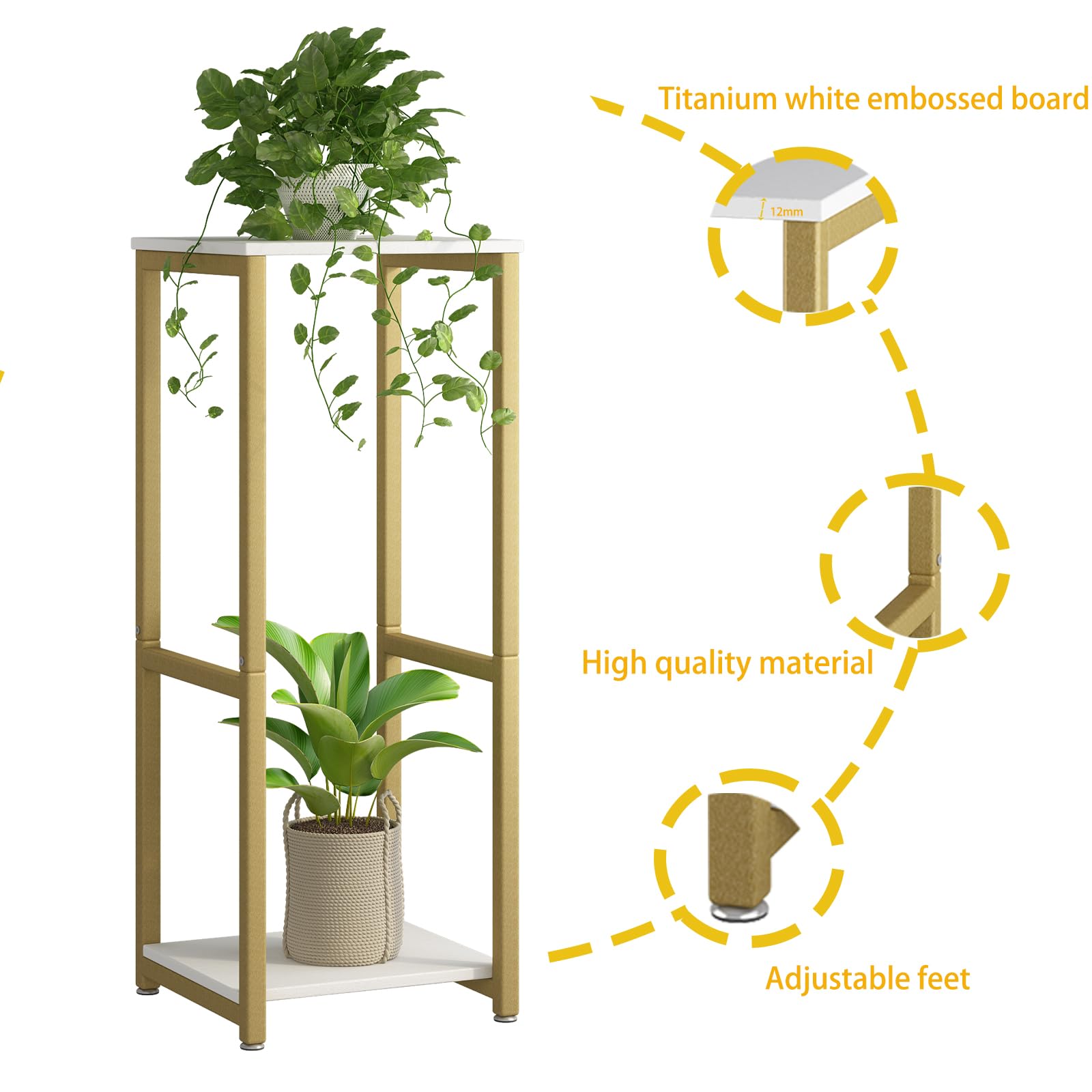 YIZAIJIA 2 Tier Plant Stand in a living room setting with plants