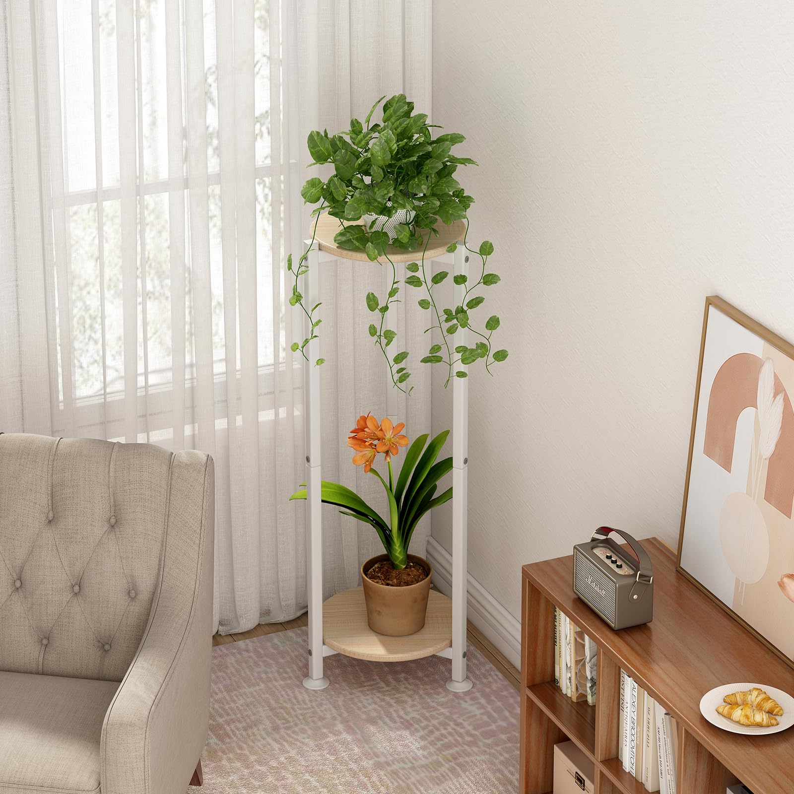 YIZAIJIA 2 Tier Plant Stand lifestyle scene in living room