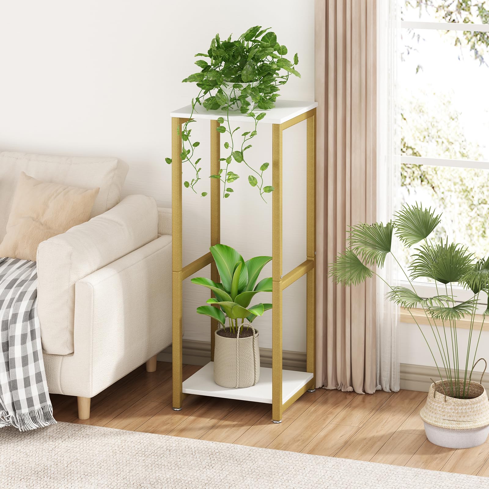 YIZAIJIA 2 Tier Plant Stand side view showcasing its height and design
