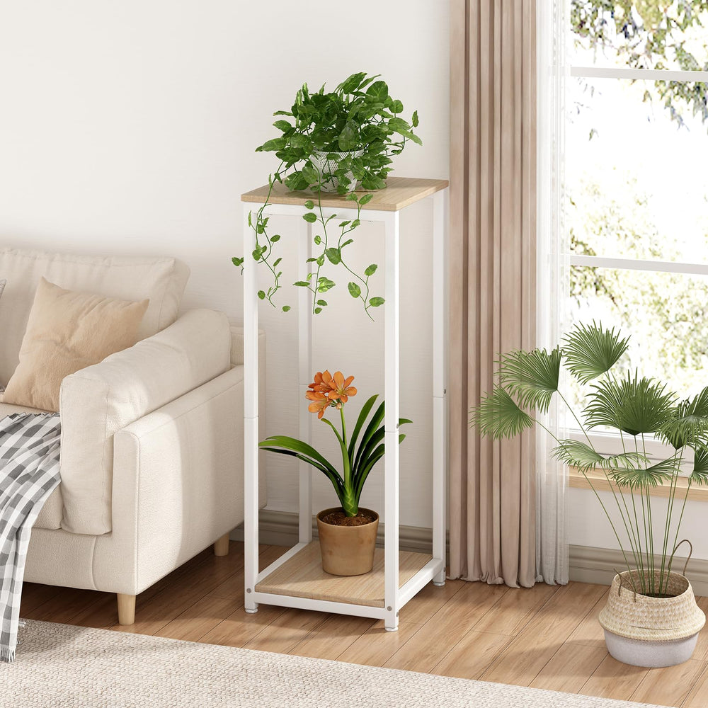 YIZAIJIA 2 Tier Plant Stand side view with potted plants