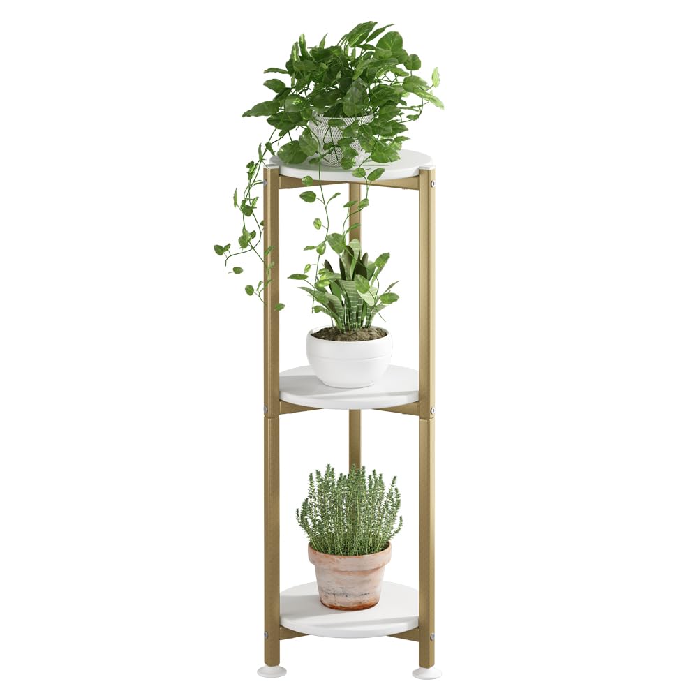 YIZAIJIA 3 Tier Plant Stand black metal frame front view