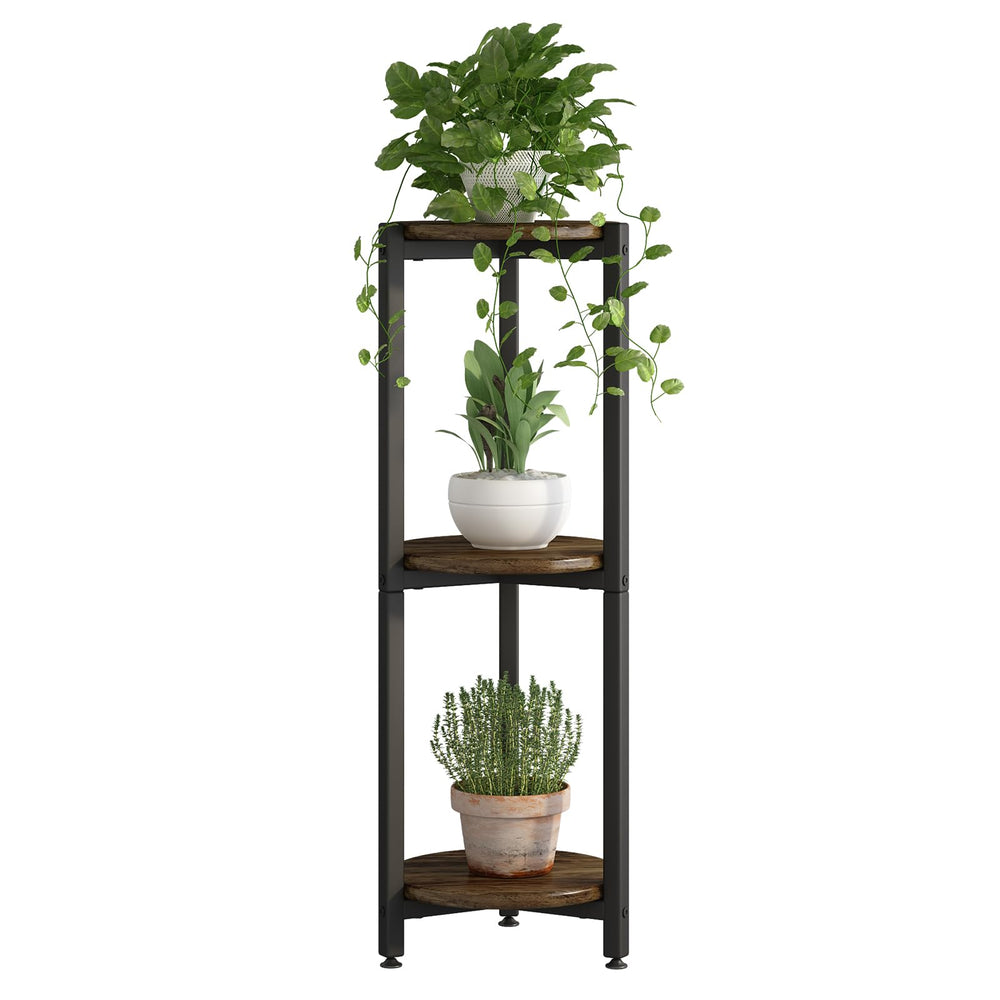 YIZAIJIA 3 Tier Plant Stand black metal frame front view