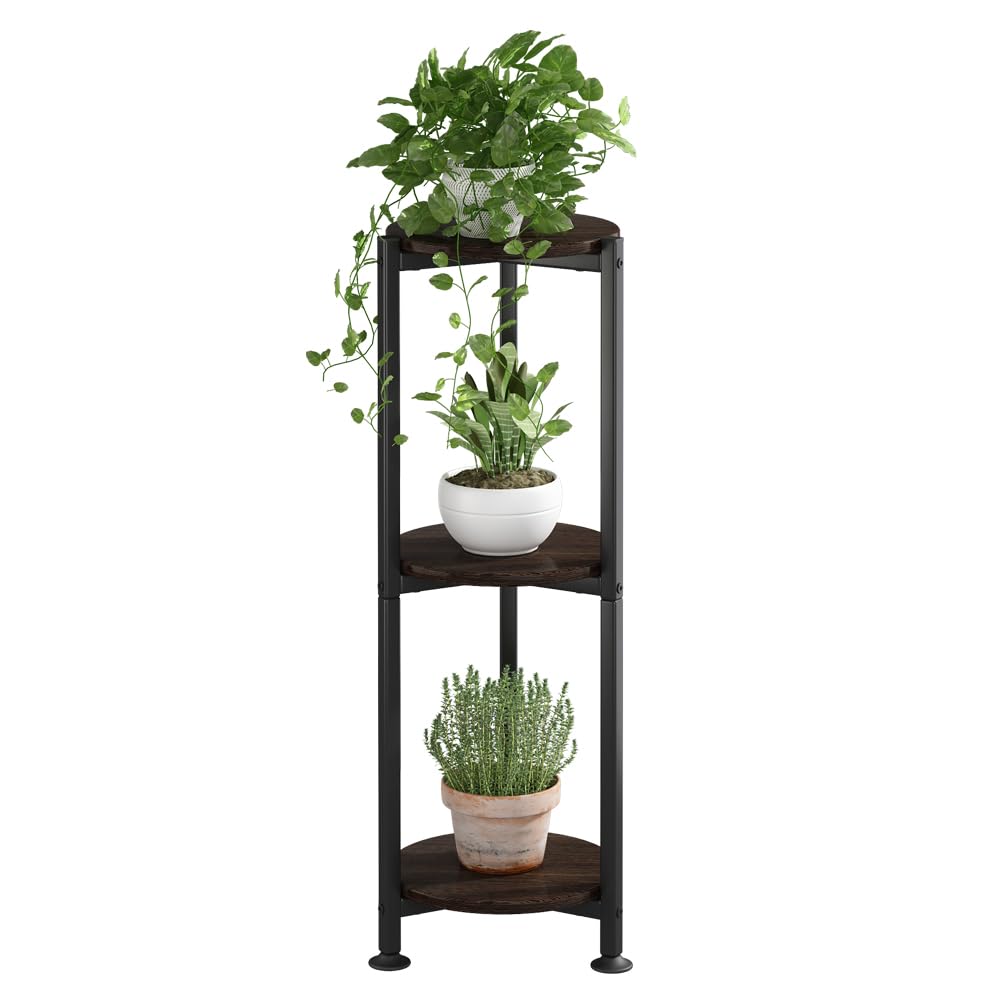 YIZAIJIA 3 Tier Plant Stand Black metal shelf front view