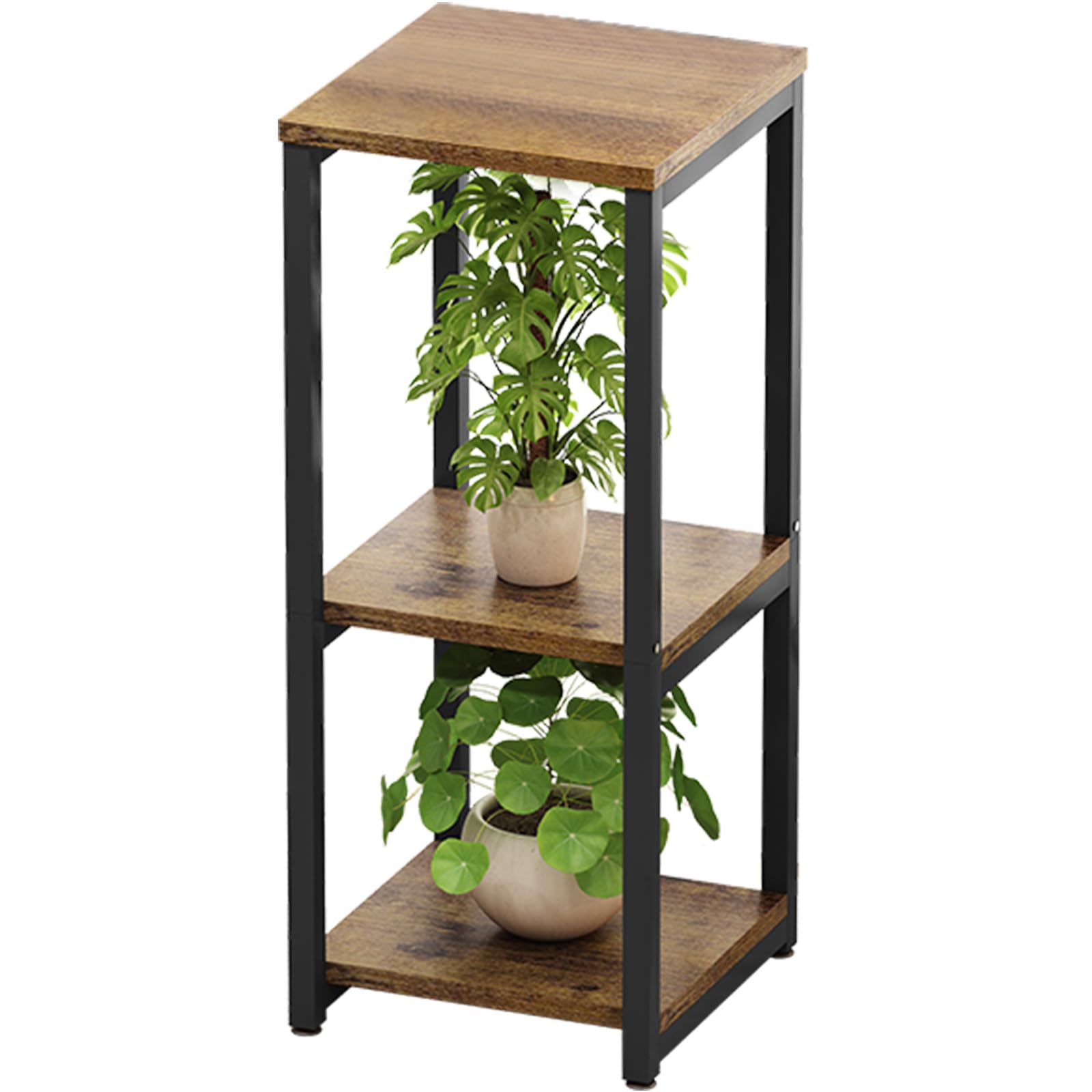 YIZAIJIA 3 Tier Plant Stand black metal shelf front view