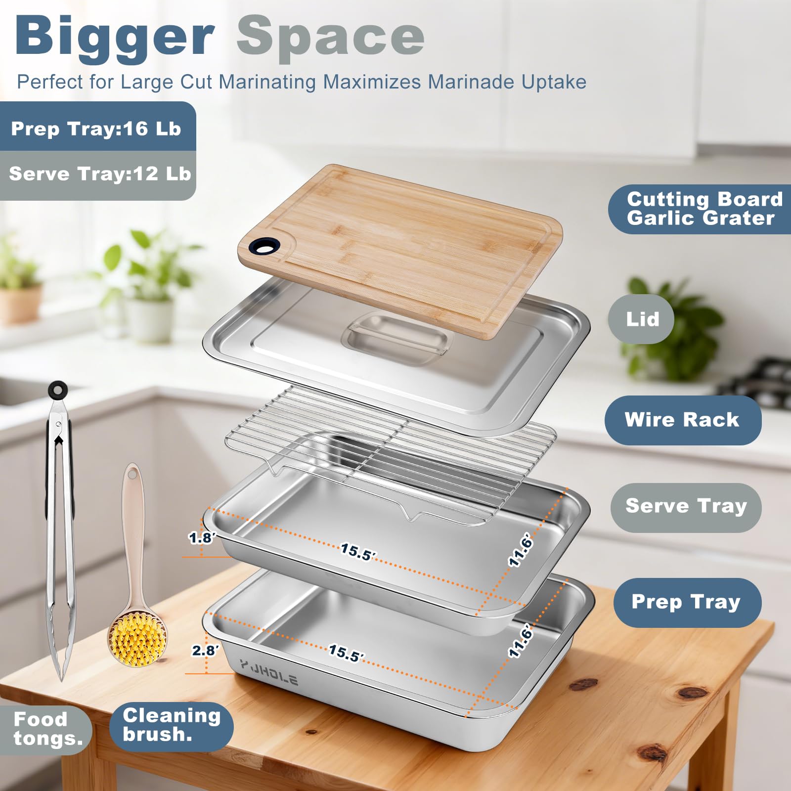 YJHOLE Grilling tray set with deep and shallow trays side by side