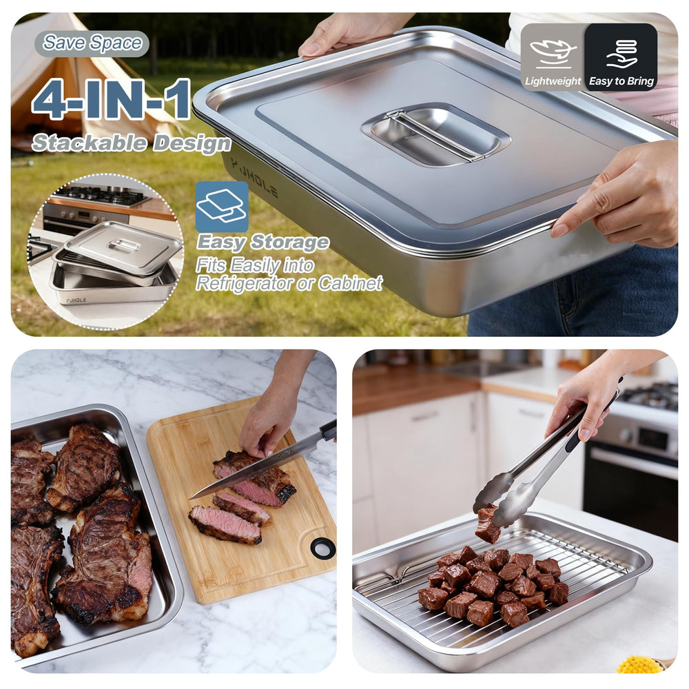 YJHOLE stainless steel trays stacked with lids on