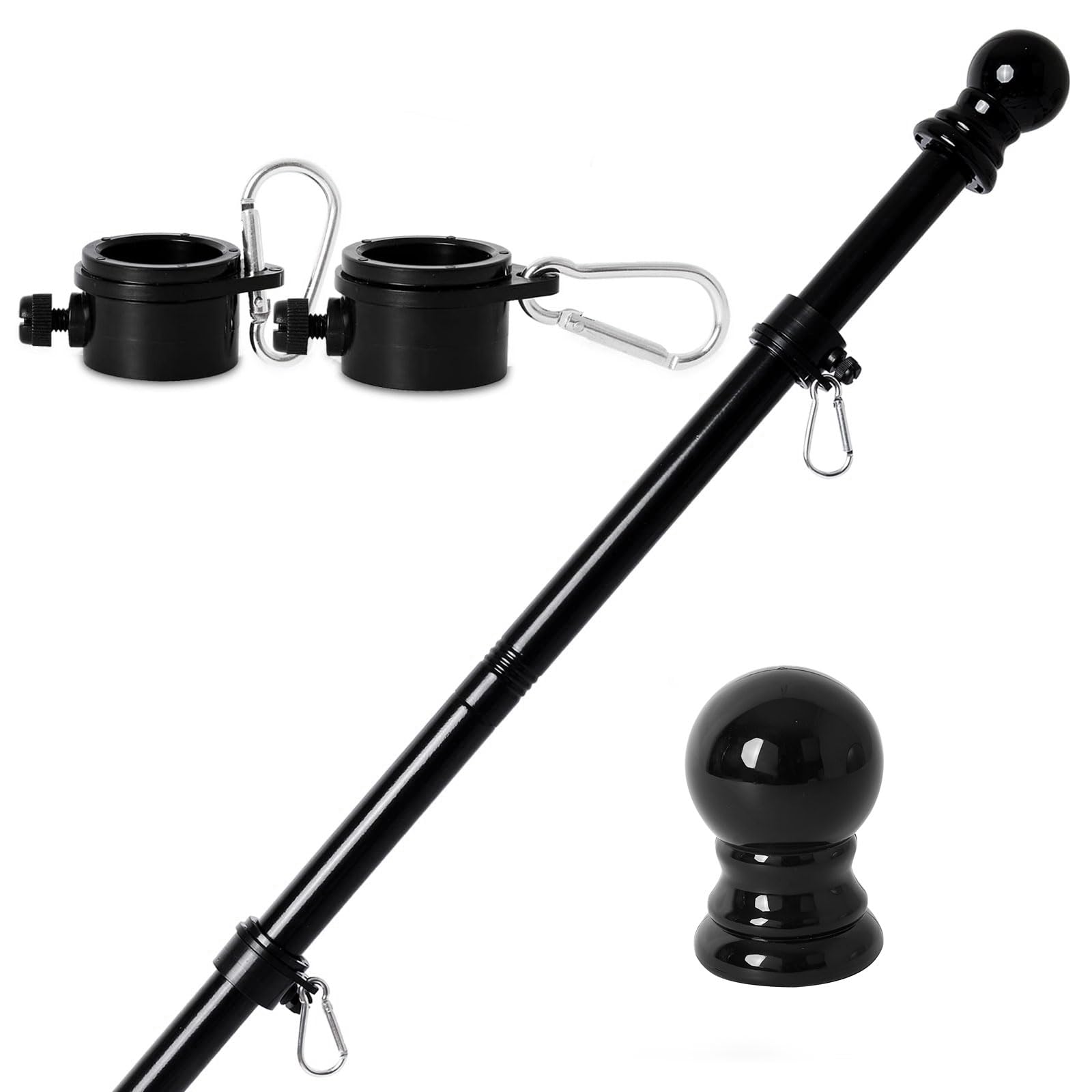 YKFLY 6ft flag pole front view with two rotating rings