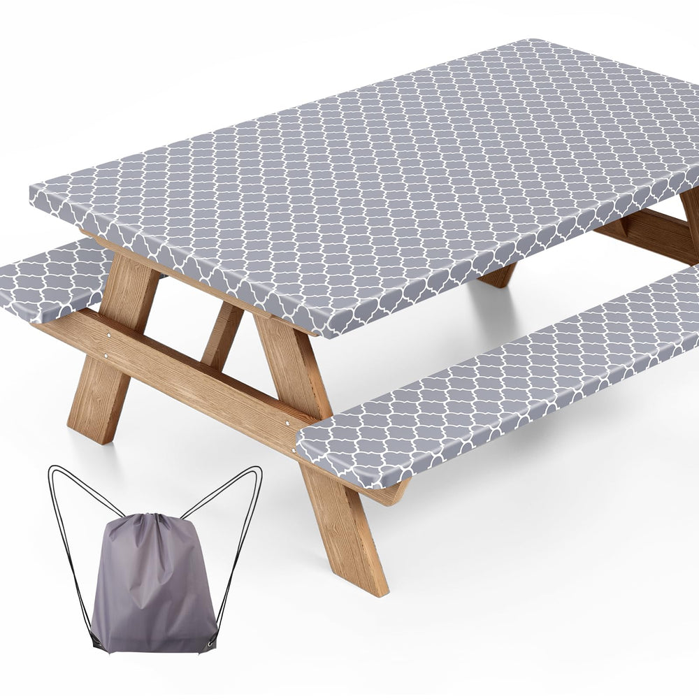 Ymomode picnic table cover set 72x30 inch grey and white with bench covers
