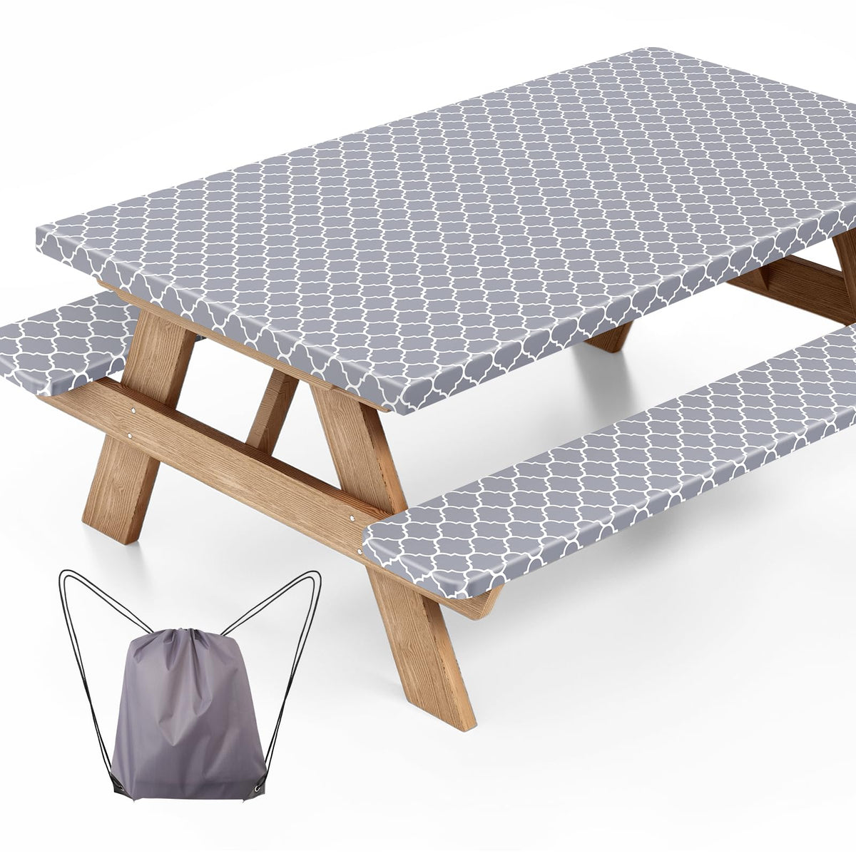 Ymomode picnic table cover set 72x30 inch grey and white with bench covers