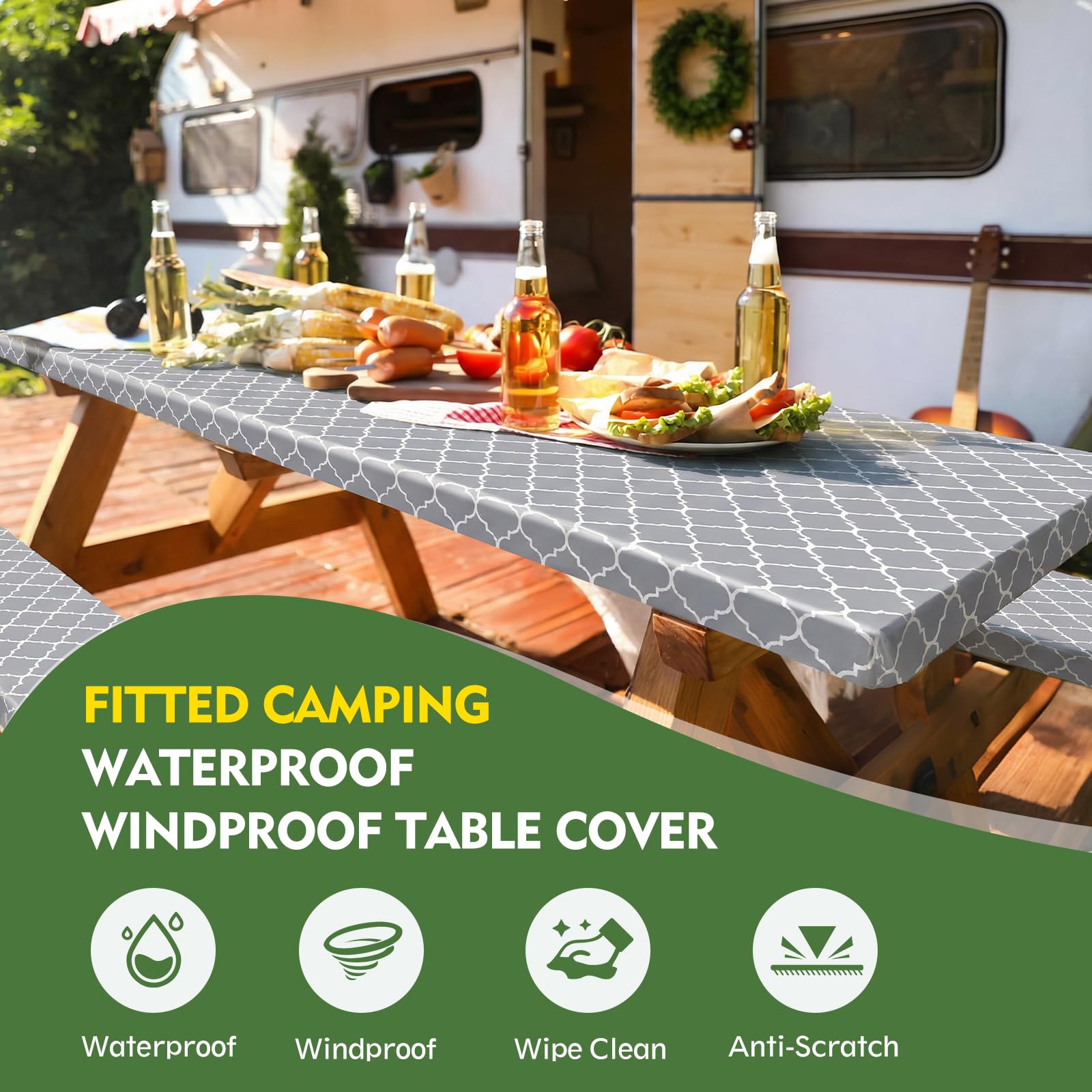 Ymomode picnic table cover set folded in drawstring bag