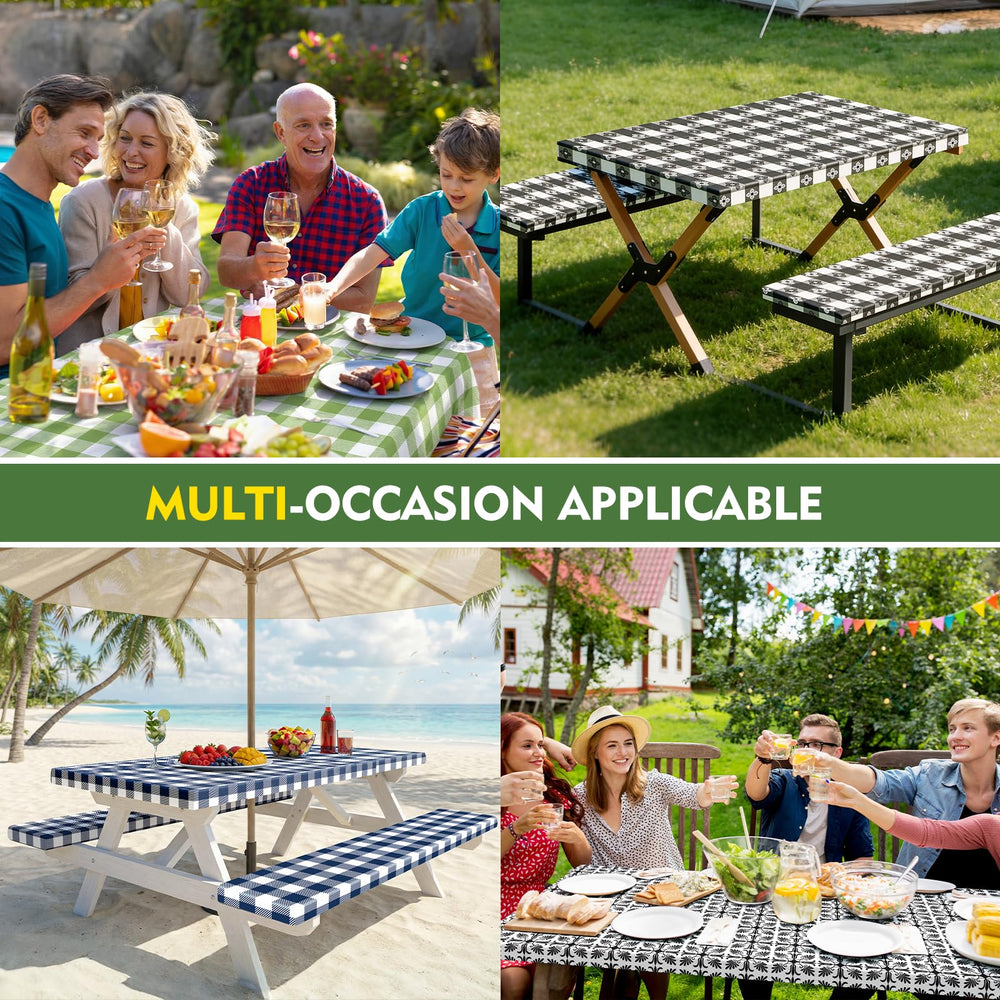 Ymomode picnic table cover set with bench covers in grey and white