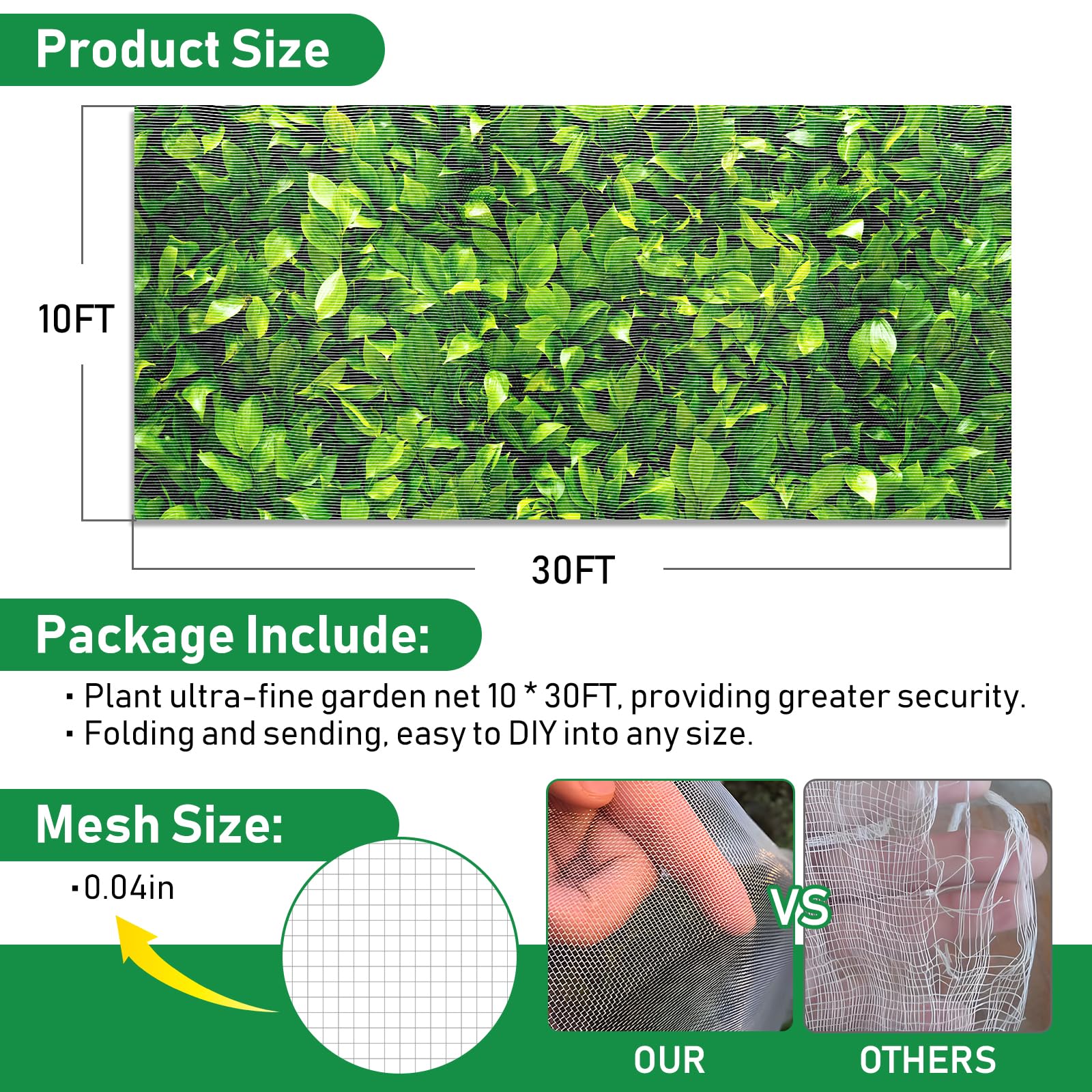 YNERHAI 10x30ft garden netting installation example