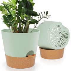 YNNICO 10-inch green self-watering plant pot front view