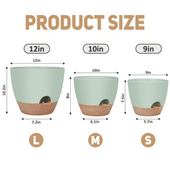 YNNICO 10-inch green self watering plant pot side view