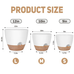YNNICO 10-inch large self watering plant pot side view in white