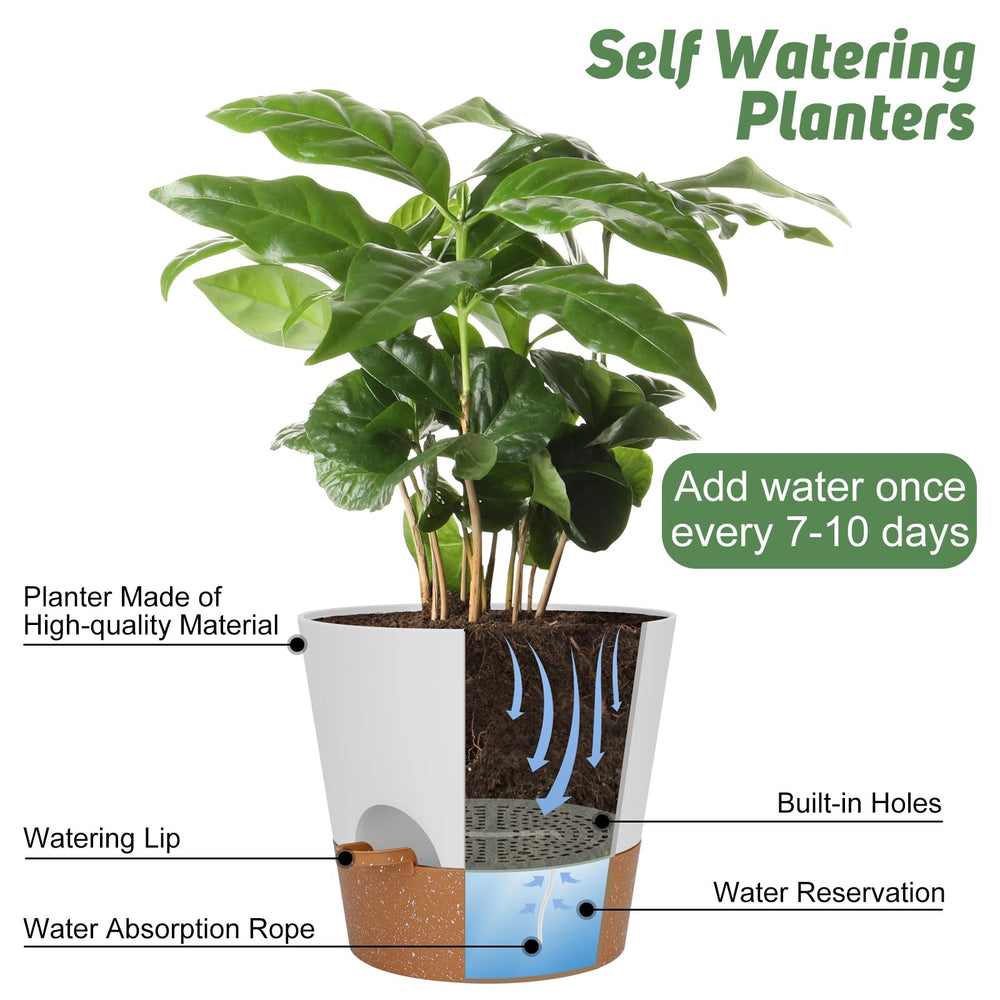 YNNICO 10 inch self-watering pot with water reservoir feature