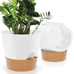 YNNICO 10 inch white self-watering plant pot front view