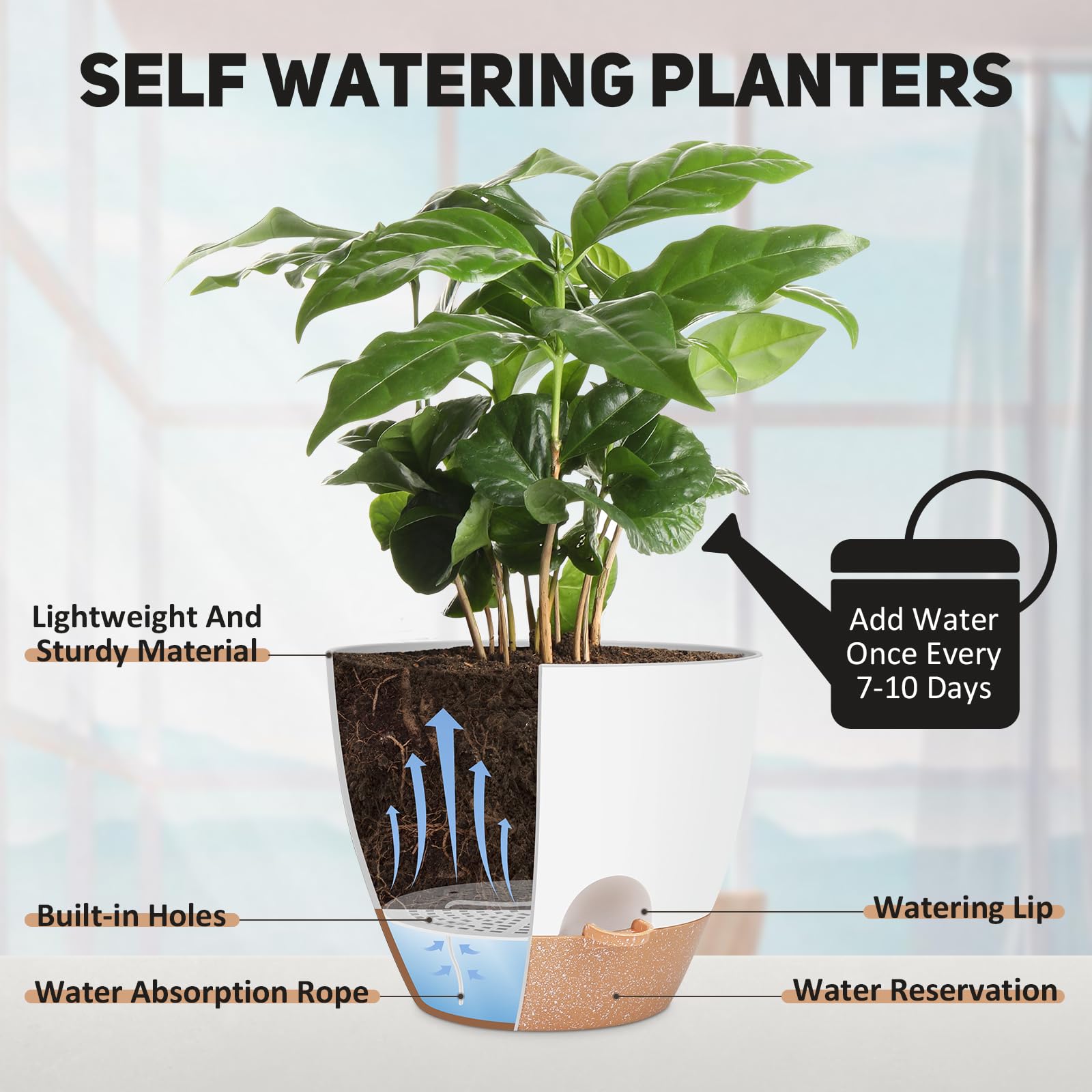 YNNICO 12-inch large plant pot with saucer